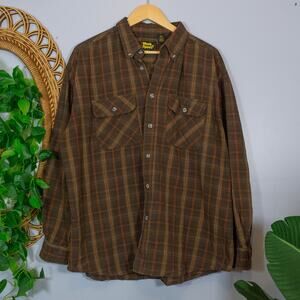 Brown Plaid Flannel Shirt 2X Work n Sport Button Down Outdoorswear | Dark Autumn